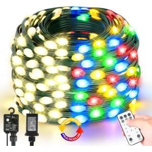 Tcamp Christmas Tree Lights, 306FT 1000 LED Color Changing Christmas Lights with Remote Memory Timer, 11 Modes Green Wire Plug in String Light for Outdoor Indoor Decor (Warm White+Colored)