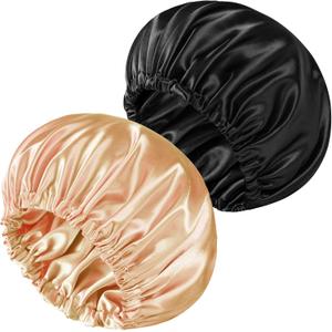 Satin Bonnet Double Layer Silk Bonnet for Sleeping Women Hair Care for Natural Curly (Black&Orange)