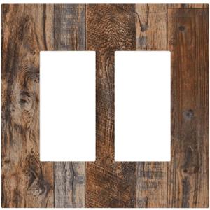 Vintage Board Rustic Brown Wood Texture Decorative Outlet Covers 2 Gang Double GFCI Rocker Electrical Wall Panels Light Switch Cover Plate for Farmhouse Home Decor