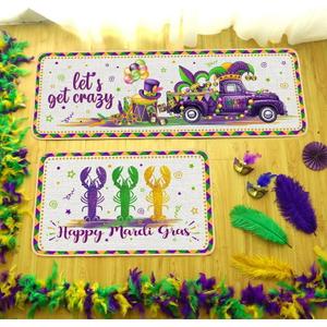 Suttmin 2 Pieces Mardi Gras Kitchen Rugs Happy Mardi Gras Mats Lobster Truck Purple Green Gold Mat Floor Rug for Home Holiday Decor, 17 x 29 Inches, 17 x 47 Inches