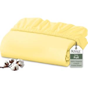 Royale Linens 100% Organic Cotton Fitted Sheet - Percale Weave - Super Soft Deep Pocket Bottom Sheets - Elastic Sheet Full Size - Full Fitted Sheets Only - (54"x75"+15", Yellow)