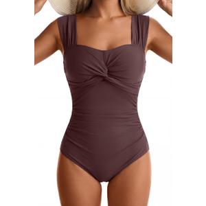 Womens One Piece Swimsuits Tummy Control Twist Front Bathing Suits Full Coverage Swimsuit Wide Straps Swimwear, L