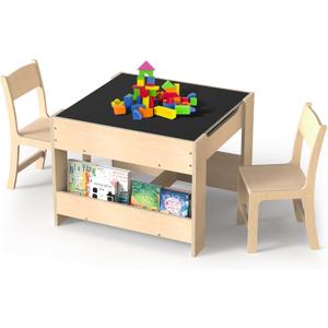 4-in-1 Kids Wooden Activity Desk & Chair Set  Birch Plywood Table with Reversible Whiteboard & Chalkboard, 3 Storage Areas for Toddlers Learning, Art, and Play(1-4 Years)