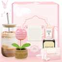 Appreciation Gifts for Coworkers, Farewell Gifts for Coworkers with 16 Oz Glass Cup, Scented Candle, Knitted Tulip Decor, Thank You Gift for Christmas, Thanksgiving, Birthday Gift for Women, Employee (Pink)