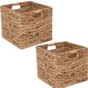 Set of 2 Storage Baskets Wicker Cube Baskets Foldable Handwoven Water Hyacinth Laundry Organizer,10.5 * 10.5 inches Woven Baskets, Wicker Storage Basket, Water Hyacinth Storage Baskets
