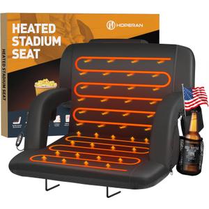 HOPERAN Heated Stadium Seats for Bleachers with Back Support and Wide Cushion, Extra Portable Bleacher Seat Foldable Stadium Chair, USB 3 Levels of Heat, 5 Pockets for Outdoor Camping Games Sports (21", 1pc Black)