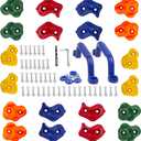 KINSPORY 20pc Rock Wall Climbing Holds Kids & Prise Escalade Enfant, Colourful Pig Nose Shape Climbing Set with Two Blue Handles for Indoor Outdoor Playground PlaySet Building