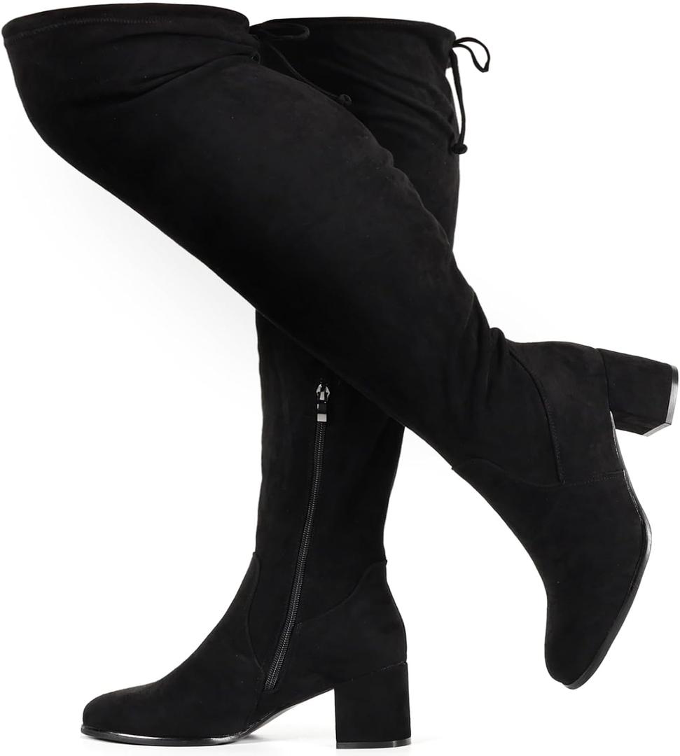 Vipost 2.5-inch Wide Calf Wide Width Thigh High Boots, Suede over the Knee Boots for Women, Plus Size Chunky Block Heel Round Toe Fall Boots with Side Zipper, Fall Winter Fashion 2025, size 7