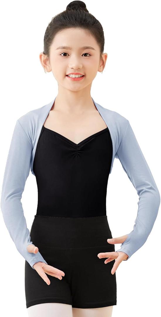 Dayrose Girls Ballet Shrug, Long Sleeve Girls Dance Top Over Leotards for Dance, Gymnastics (5-6 Years, Grayish Blue)