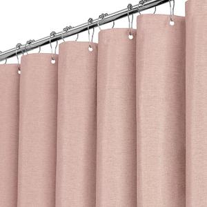 BTTN Fabric Shower Curtain, Linen Textured Heavy Duty Polyester Cloth Shower Curtain Set with Plastic Hooks, Blush, 72x84