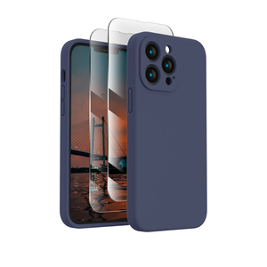FireNova Designed for iPhone 13 Pro Max Case, Silicone [Camera Protection] Phone Case with [2 Screen Protectors], Soft Anti-Scratch Microfiber Lining Inside, 6.7 inch, Navy Blue