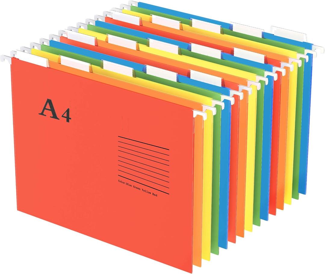 Oterri Hanging File Folders, A4 Size with 5 Elegant Colors to Choose, 1/5-Cut Adjustable Tab,15pcs Per Box