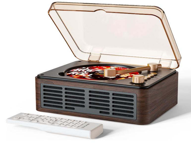 CARONSORT CD Player with Speakers Bluetooth Nostalgic Retro Portable CD Players for Home Wood Music Player FM Radio for HomeWired and Remote ControlWalnut Brown