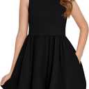 Haloumoning Girls Summer Sleeveless Bubble Dress Kids Cute Crew Neck Tank Mini Dresses with Pockets 7-8 Years