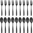 24-piece Black Forks and Spoons Silverware Set, Stainless Steel Flatware Cutlery Set for Home, Kitchen and Restaurant, Black Spoon and Fork Set,Dinner forks Mirror Polished
