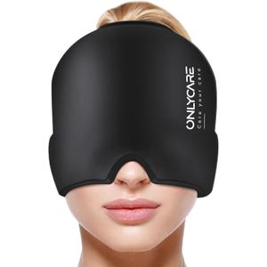 ONLYCARE Migraine Relief Cap,Soothing Migraine Mask,Upgraded Odorless Gel Ice Head Wrap, Hot and Cold Therapy, FSA or HSA Eligible Headache Ice Pack for Tension and Stress(Black)