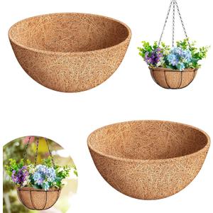 Riare 2 Pack 10 Inch Round Coco Liners Replacement- 100% Natural Coconut Coir Liners for Hanging Baskets, Garden Flower Vegetables Planter Pot, Window Box, Fence, Decks