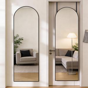 DUMOS 47"x14" Full Length Door Mirror, Arched Full Body Mirror, Black