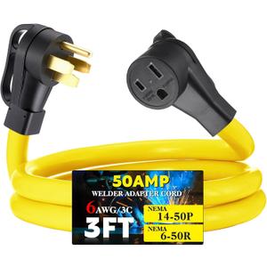Tellegloww 3ft NEMA 14-50P to 6-50R 50Amp 6 AWG Welder Extension Cord 14-50P Male to 6-50R Female 50Amp 4 Prong RV Generator to 3 Prong Welder Power Adapter, STW 6 AWG/3C, ETL Listed