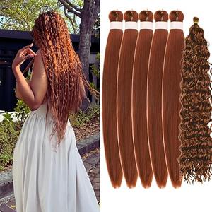 Brown Boho Braiding Hair for Boho Braids Synthetic Deep Wave Boho Hair for Braiding(6 Packs)