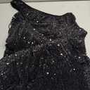 Cololura Women Sequin Elegant Sexy One Shoulder Tassel Mermaid Bodycon Cocktail Evening Dress (Black, XXXL)