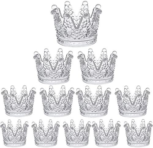 12PCS Crown Votive Candle Holder,Crown Tea Light Candlestick Ornament,Mini Crown,Tealight Candle Holder,Jewelry Ring Holder,for Weddings Party Home Decor Set (Clear, 12PCS)