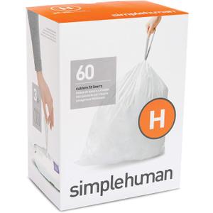 Simplehuman Trash Liner Code H Custom Fit Liners White / 60 Liners (1 Count (Pack of 60))