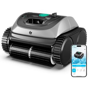 WYBOT C1 Robotic Pool Vacuum for Inground Pools, 150min Runtime Cordless Pool Cleaner, 4-in-1 Wall & Waterline Cleaning Up to 1,614Sq.ft, Smart Navigation, App Support (Grey) (Gray)