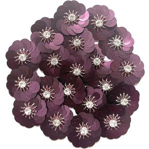 20 pcs Purple Sequin 1 1/4" Flowers Beading Applique, Crystal Beaded Mix Flower Applique sew on Cloth Patch DIY Garment Accessory Cloth Headband Decor