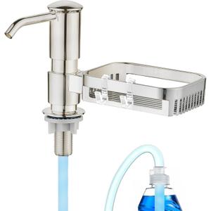 Soap Dispenser for Kitchen Sink, Built in Soap Dispenser Pump with Sponge Holder, Under Counter Brushed Nickel ABS Pump Head with 38" Extension Tube Kit, Good Suction Power