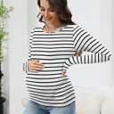 LOMON Maternity Shirts Long Sleeve Thermal Tops Side Ruched Casual Tshirt Crewneck Fleece Base Layer for Pregnant Women (S)