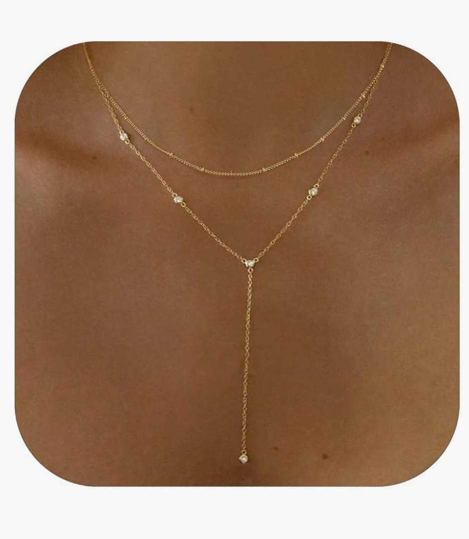 Gold Necklace for Women, Dainty Gold Long Necklaces 14k Gold Plated Prom Lariat Necklace Cute Choker Necklaces for Women Trendy Stuff Fashion Costume Gold Accessories Christmas Jewelry Gifts