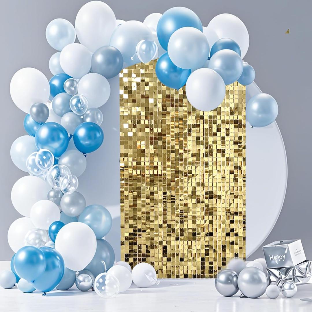 Light Gold Shimmer Wall Backdrop for Birthday Party Decoration - 12 Pcs Square Sequin Panels Light Gold Shimmer Wall Backdrop for Birthday Party Decoration - 12 Pcs Square Sequin Panels