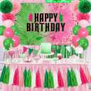 Pink and Green Party Decorations Happy Birthday Backdrop 44Pcs Kit Pink Green Balloons Paper Pom Poms Fringe Curtain Tassel Garland Girls Halloween Birthday Party Favors