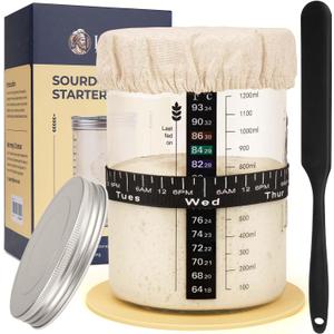 Sourdough Starter Jar Kit - 47 oz Large Wide Mouth Bread Starter Jar with Feeding Tracking Band, Silicone Spatula, Sourdough Bread Baking Supplies (47 oz. Sourdough Jar)