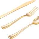 WDF 500PCS Gold Plastic Silverware Set Disposable - Gold Cutlery Set Plastic - 250Forks, 125 Spoons, 125 Knives for Party Baby Shower Wedding Spring