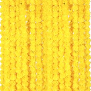 Giegxin 15 Pack Marigold Garland for Decoration 5 ft Long Strands Faux Artificial Marigold Flowers Diwali Indian Wedding Party Mantle Decor for Da De Muertos Pooja Religious Pongal(Yellow)
