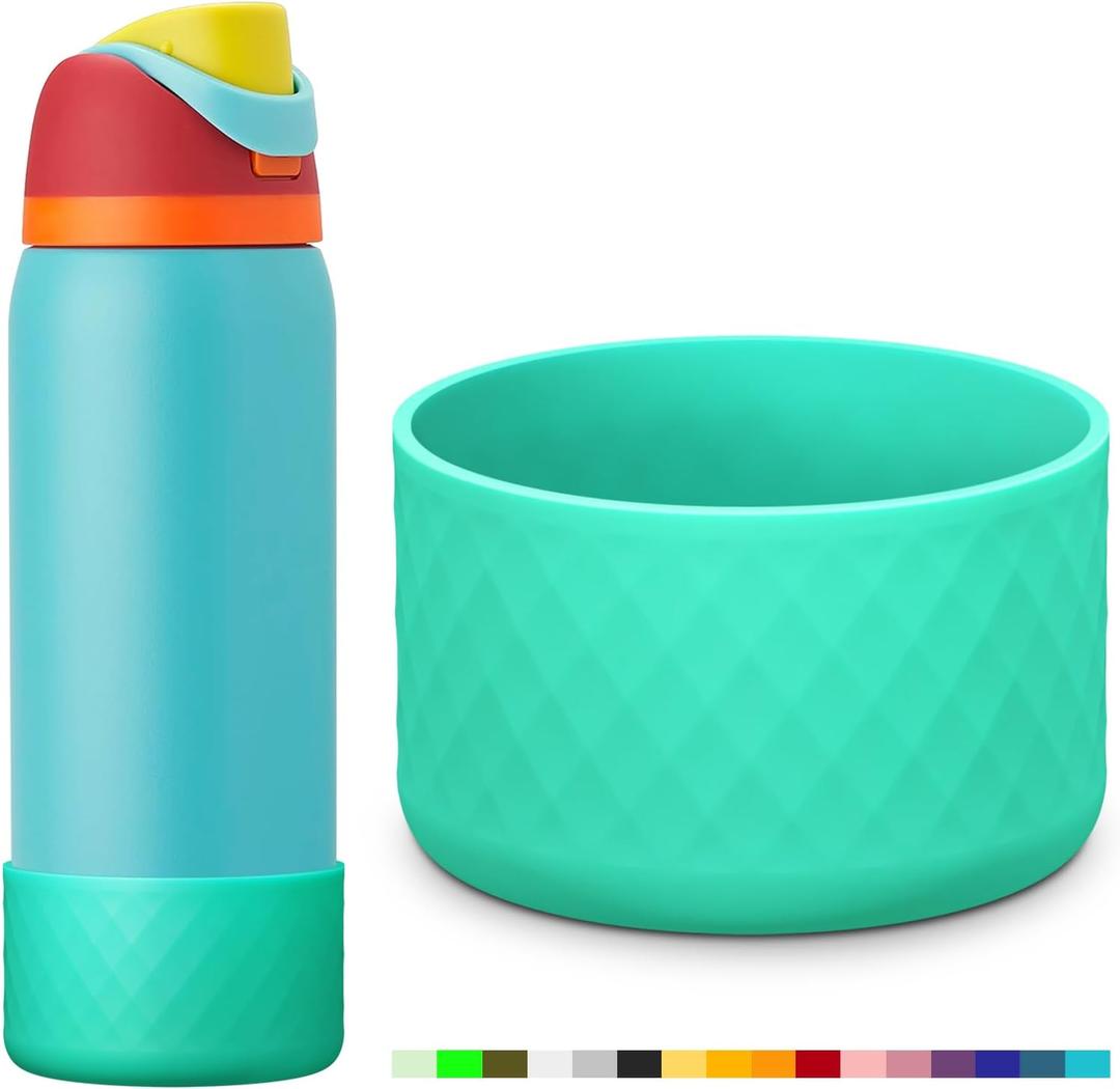4 x yoelike Grid Silicone Boot for Owala Water Bottle, Anti-Slip Protective Sleeve for FreeSip/Twist/Flip, Bottom Bumper Cover for Watter Bottle Accessories (40 Ounces, Mint Green)