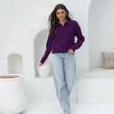 Women's Polo Sweater V Neck Long Sleeve, Pullover Knit Sweaters for Women Lapel Collar (Purple, M)