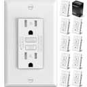 ELECTECK 10 Pack GFCI Outlets 15 Amp, Tamper Resistant (TR), Ultra Slim GFI Receptacles with LED Indicator, Ground Fault Circuit Interrupter, Decor Wallplate Included, ETL Listed, White