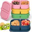 4 Pack Silicone Snack Containers with Lids, Double Compartment Snack Containers for Sauce, Reusable Silicone Food Storage Box for Lunch Office Travel