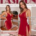txsrbsj Sexy Sleepwear for Women Lace Trim Slit Nightgowns Lace Chemise Modal Sleep Dress with Thong Pijamas de Mujer