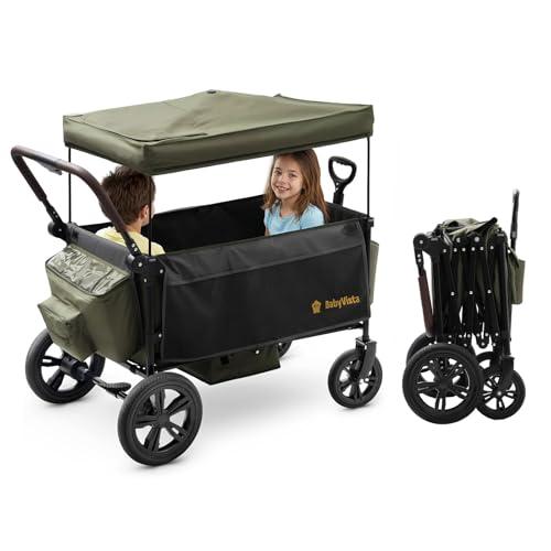 BabyVista Stroller Wagon for Kids, One-Hand Adjustable Push/Pull Handle, Spacious Storage, 8"/12" All-Terrain Wheels, Canopy with Bug Net, Wagon Stroller for Daily Walks, Short Trips & Grocery Runs