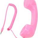 HEEPDD Vintage Retro Cell Phone Handset, Classic Pink 3.5mm Wired Receiver with Built-in Mic Speaker for Smartphones, Computers, Landlines