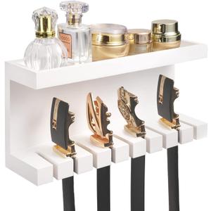 Belt Storage Organizer With Double Shelving Platform, Wall Mount Hanger Rack for Closet, Universal Holder for Men and Women, White (Size4)
