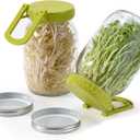 Complete Sprouting Kit - 1 Large Wide-Mouth Mason Jars 32 Oz, 2 Foldalbe Screen Lids with Draining Stand, 1 Metal Canning Lids, Bean Sprouts Grow Kit for Broccoli alfalfa