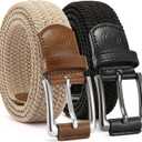 CHAOREN Stretch Belt Men 2 Pack - 1 3/8" Braided Golf Belts For Men - Casual Elastic For Pants and Jeans (42"-46"Waist Adjustable)