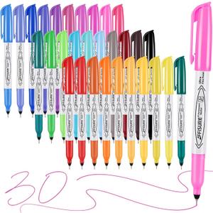 Affisure Permanent Markers, Ultra Fine Point Markers Set, 30 Assorted Colors Work on Wood, Plastic, Paper, Metal, Stone, Glass for the Artist、Kids、Adult, 30 Count