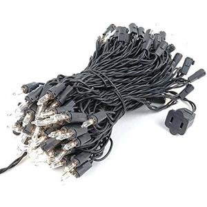 Novelty Lights 50 Feet 100 Bulbs Traditional Incandescent Mini Lights, Clear on Black Wire with 6" Spacing, Commercial Grade and UL Listed for Indoor/Outdoor Use, End-To-End Connectable