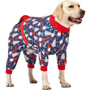 LovinPet Dog Christmas Pajamas Large - Long Sleeve Shirts for Big Dogs Holiday Costume, Lightweight Pullover, A Gnome to Fa La in Navy, Large Dog Pjs, Pitbull Clothes, Pjs for Dogs, XMAS Outfit Xlarge